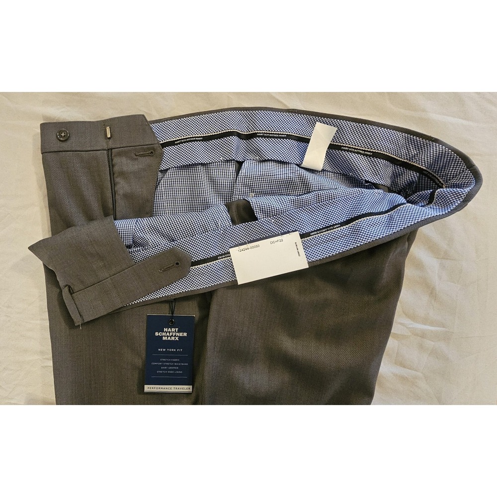 Hart Schaffner Marx 44 Reg New York Wool Suit Dress Pants Unhemmed Gray NWT L529 - Picture 3 of 4
